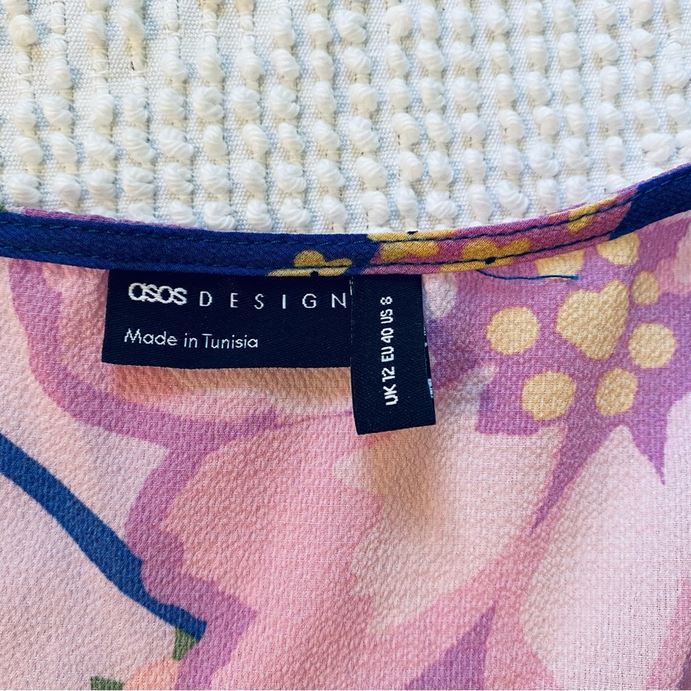 ASOS‎ Tie Front Button Up Mini Dress in Floral Lavender - Picture 8 of 10